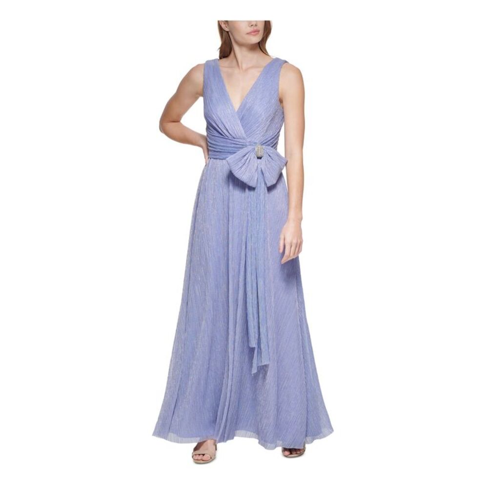 ELIZA J Womens Blue Bow Sleeveless Full-Length Formal Gown Dress 6